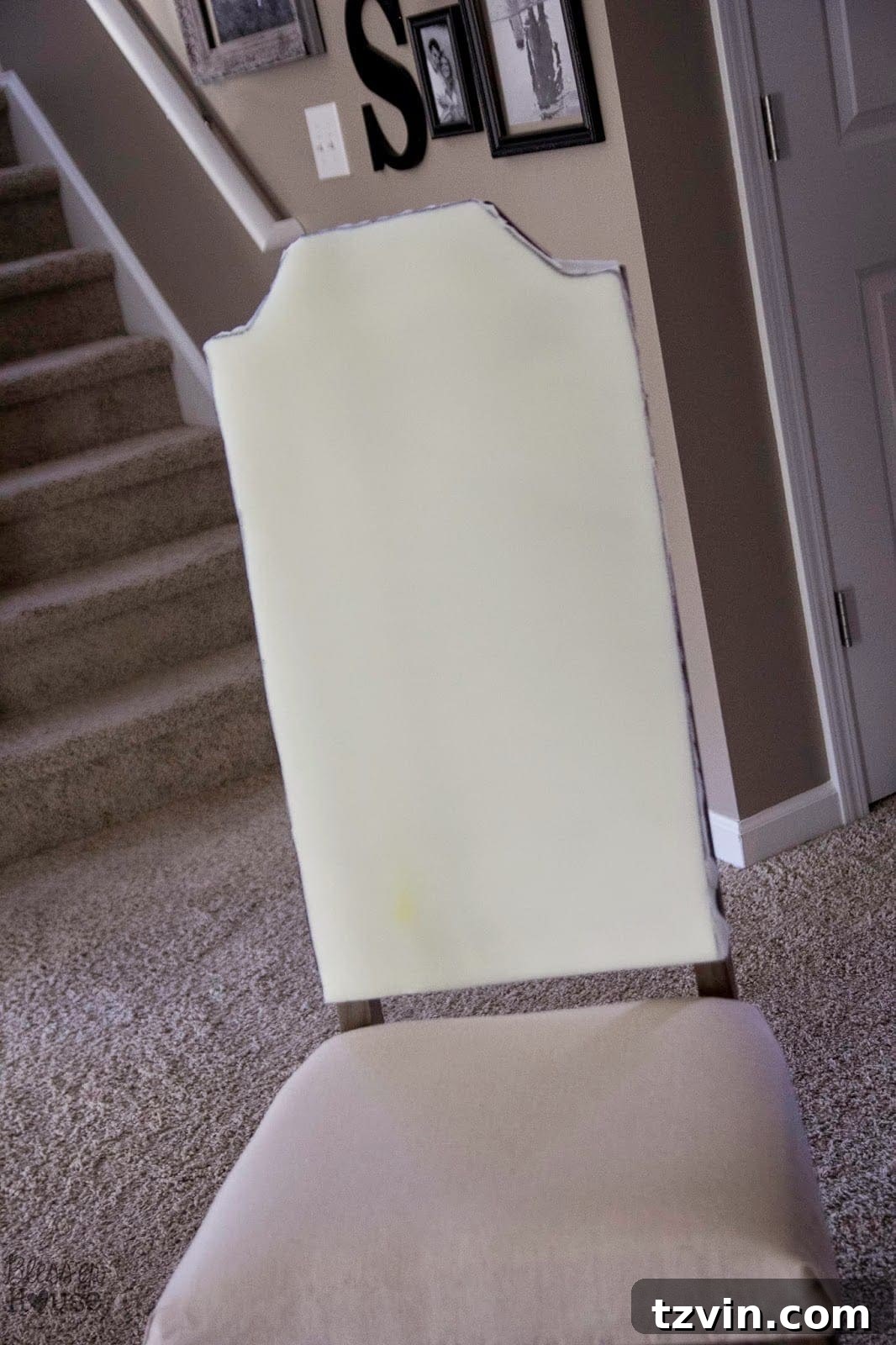 Chair ready for fabric application after batting is attached