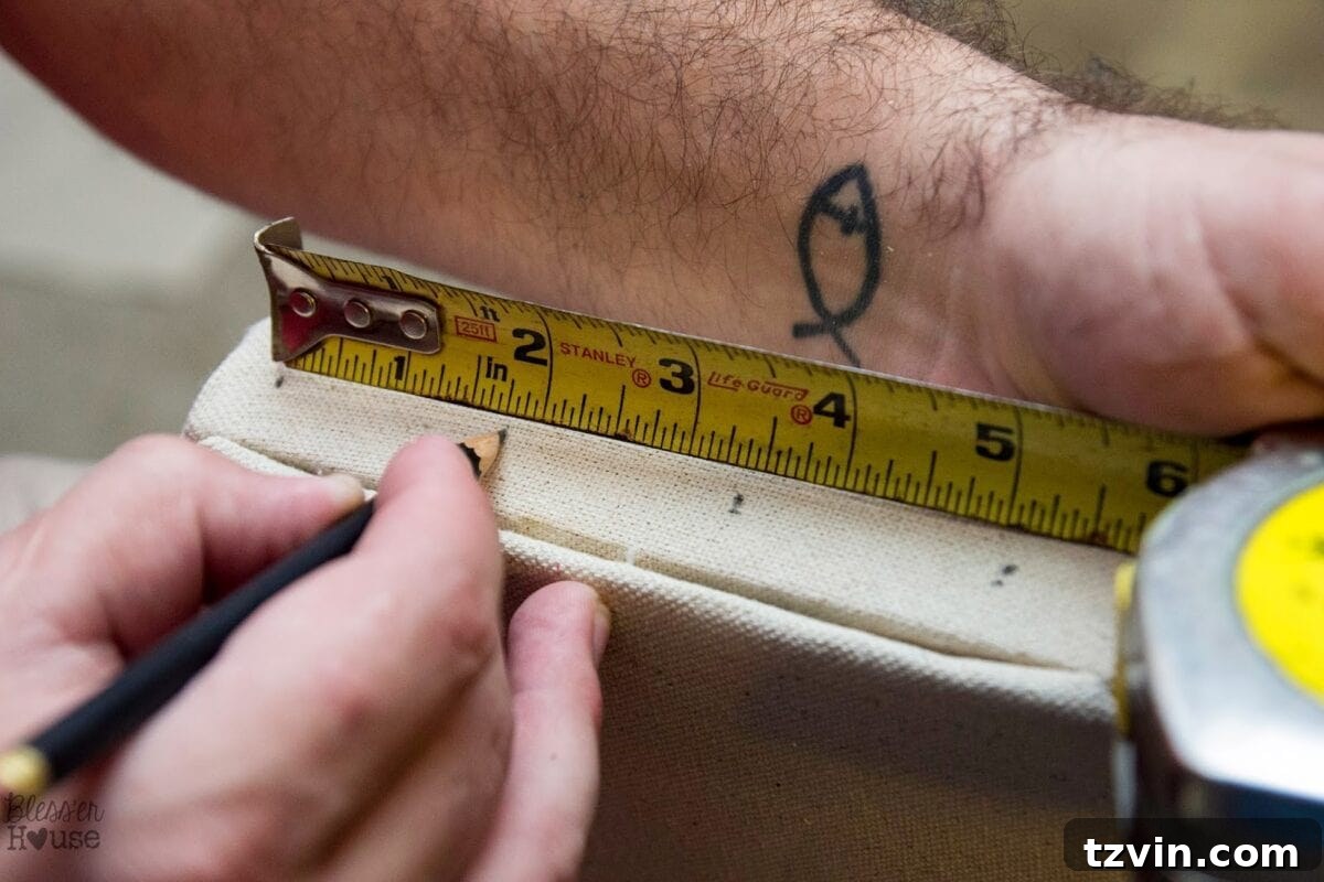 Marking nailhead placement on the upholstered chair
