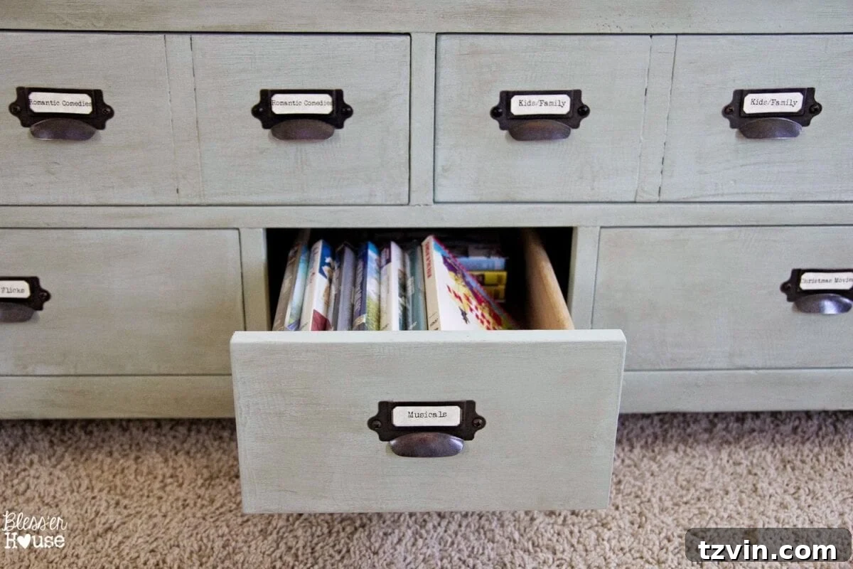 Faux Planked Card Catalog Coffee Table - DVD Storage