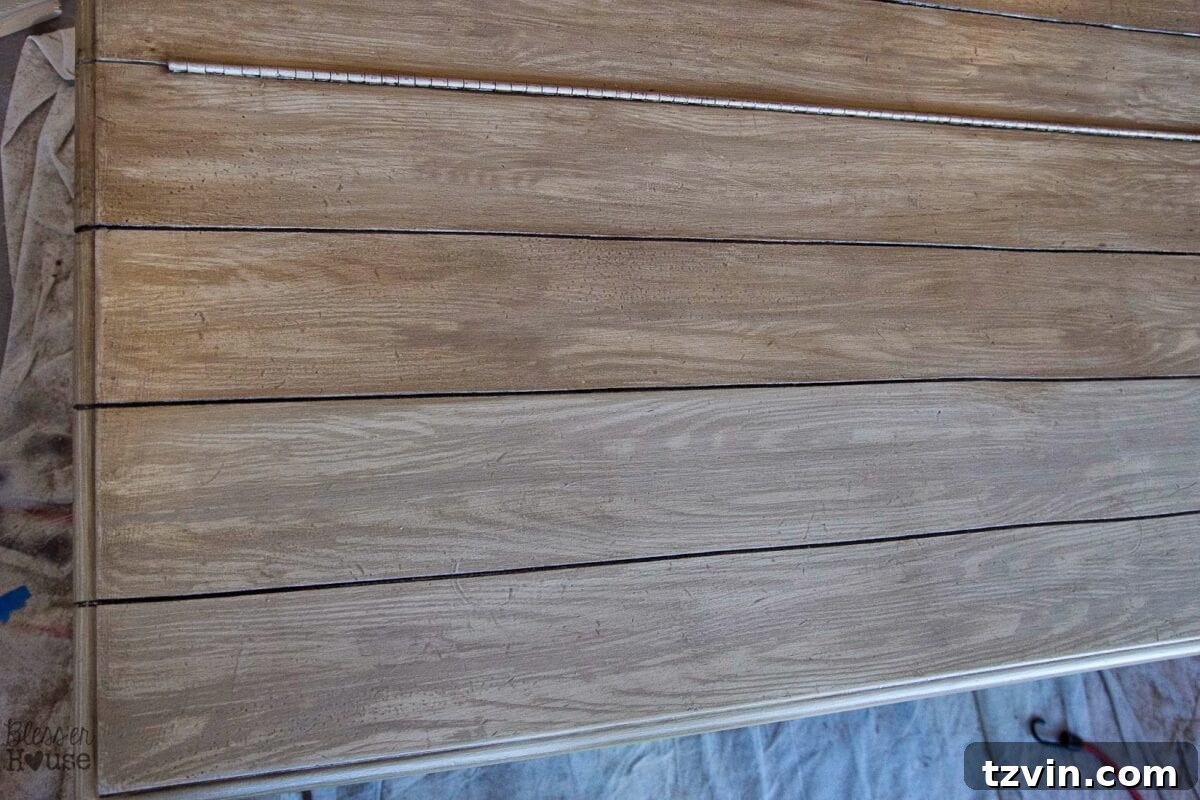 Faux Reclaimed Wood Table Top How-To: Gel Stain Applied