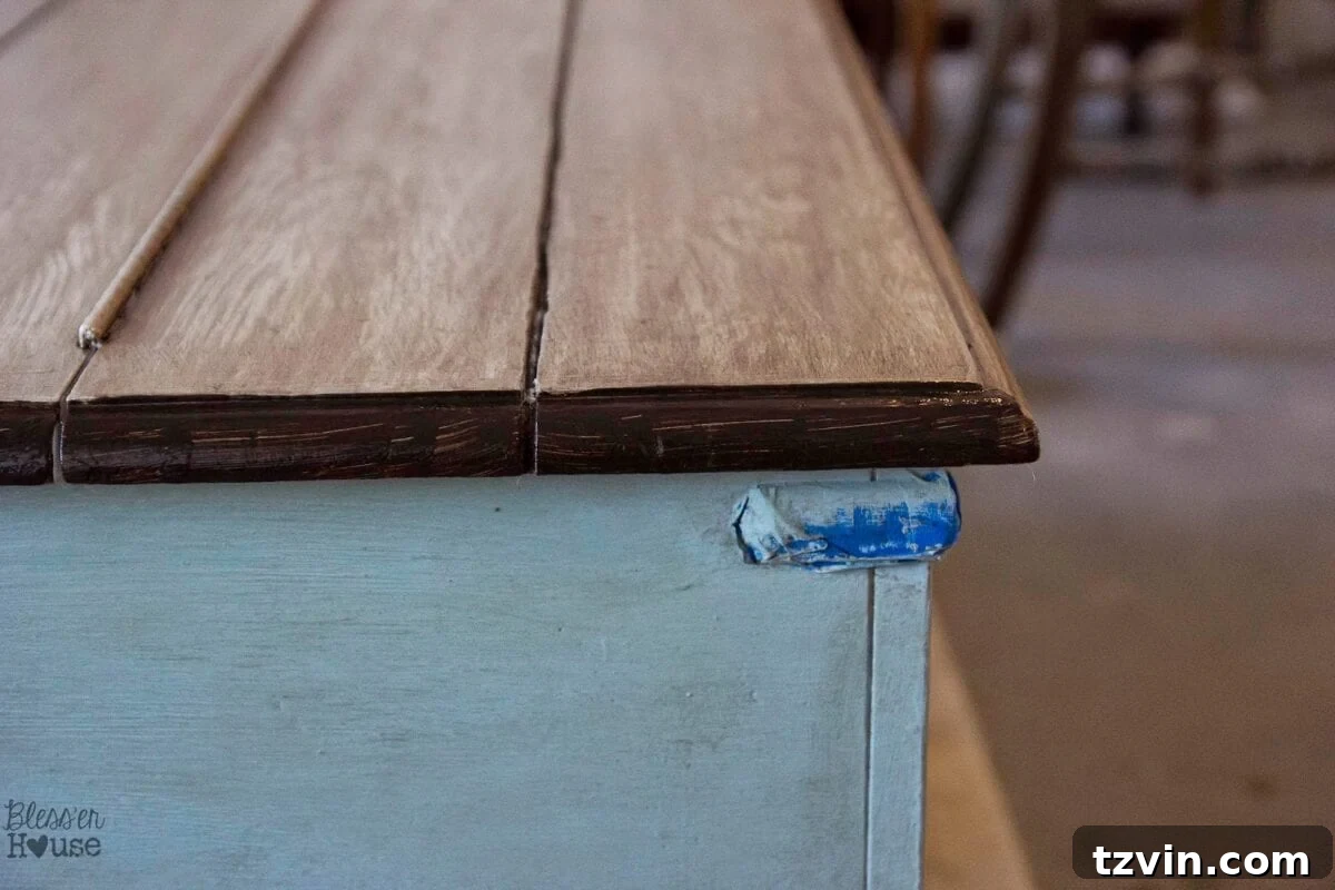 Staining the Sides of the Faux Reclaimed Wood Tabletop