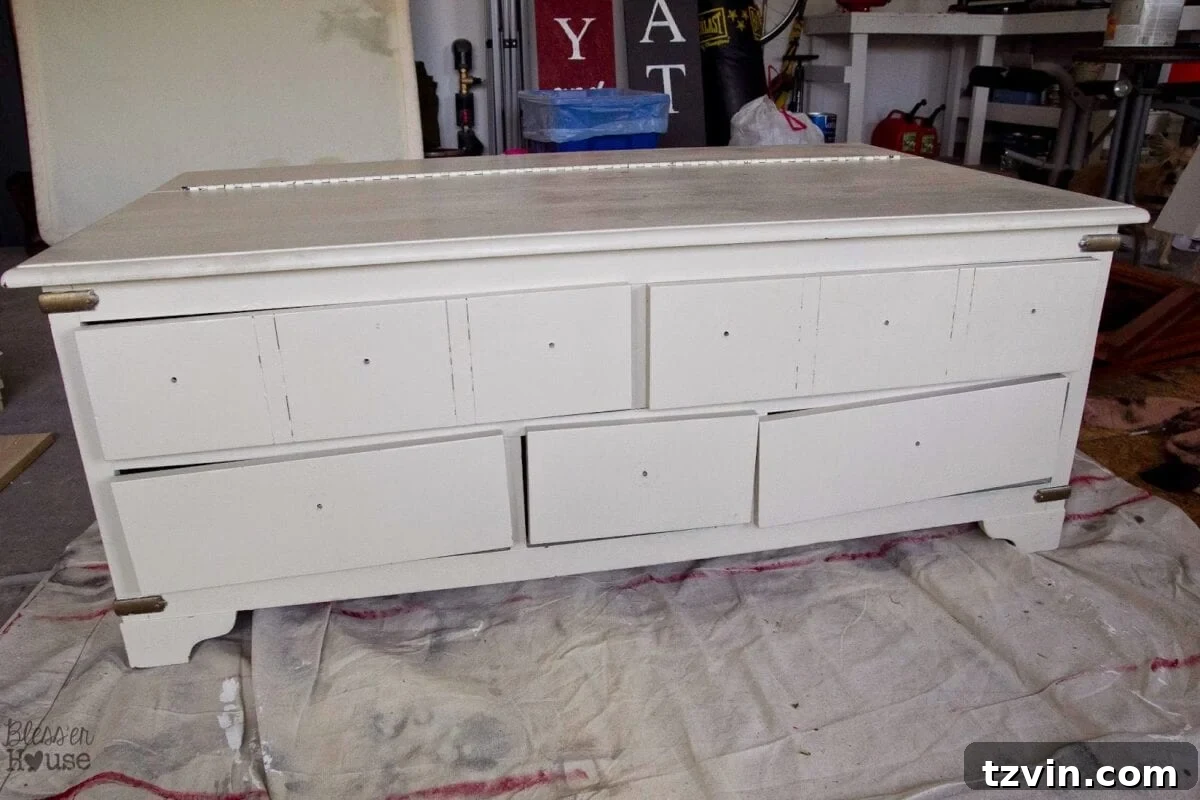 Vanilla Coffee Table Before Faux Reclaimed Wood Makeover
