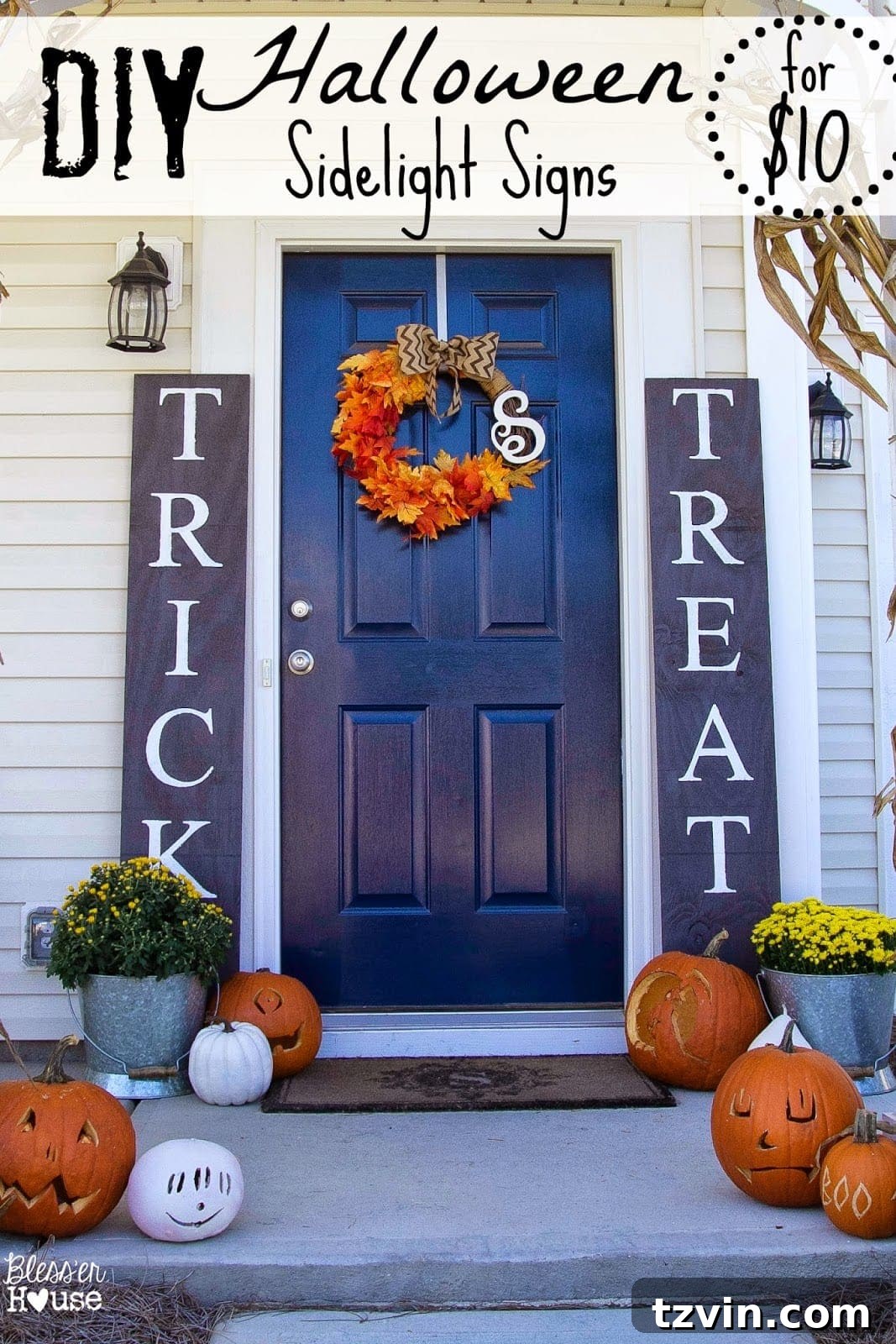 Finished Halloween Sidelight Signs on a porch