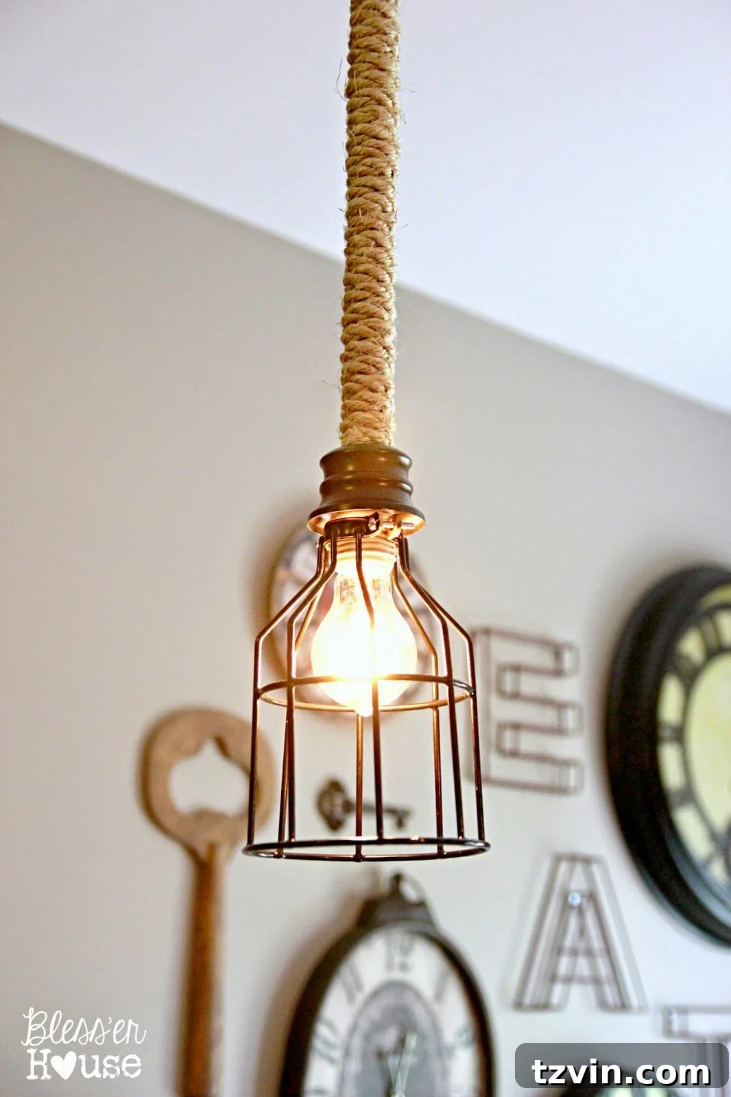 Finished industrial pendant light with Edison bulb