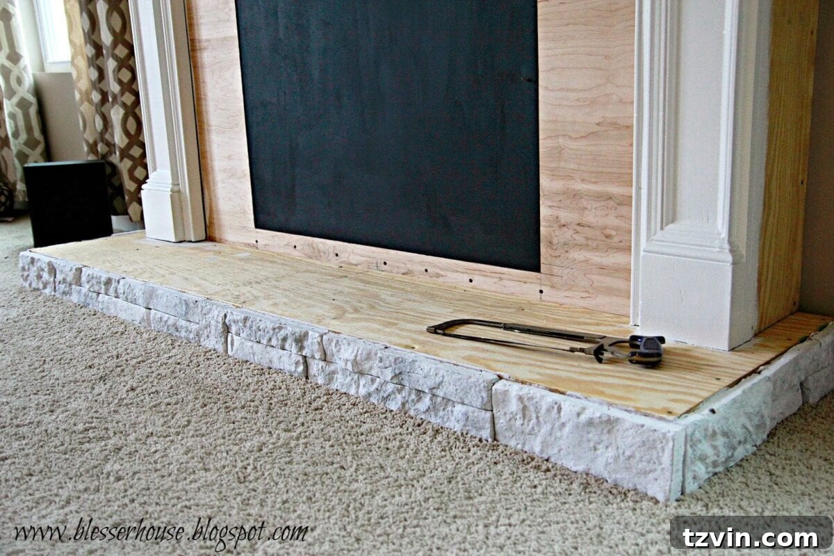 Building Your Faux Fireplace Media Console 12 First Section of Airstone Adhered