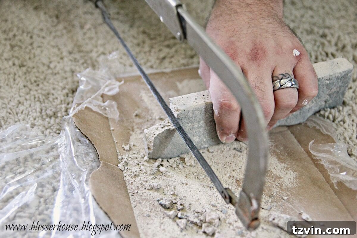 Building Your Faux Fireplace Media Console 13 Robert Cutting Airstone with a Hacksaw