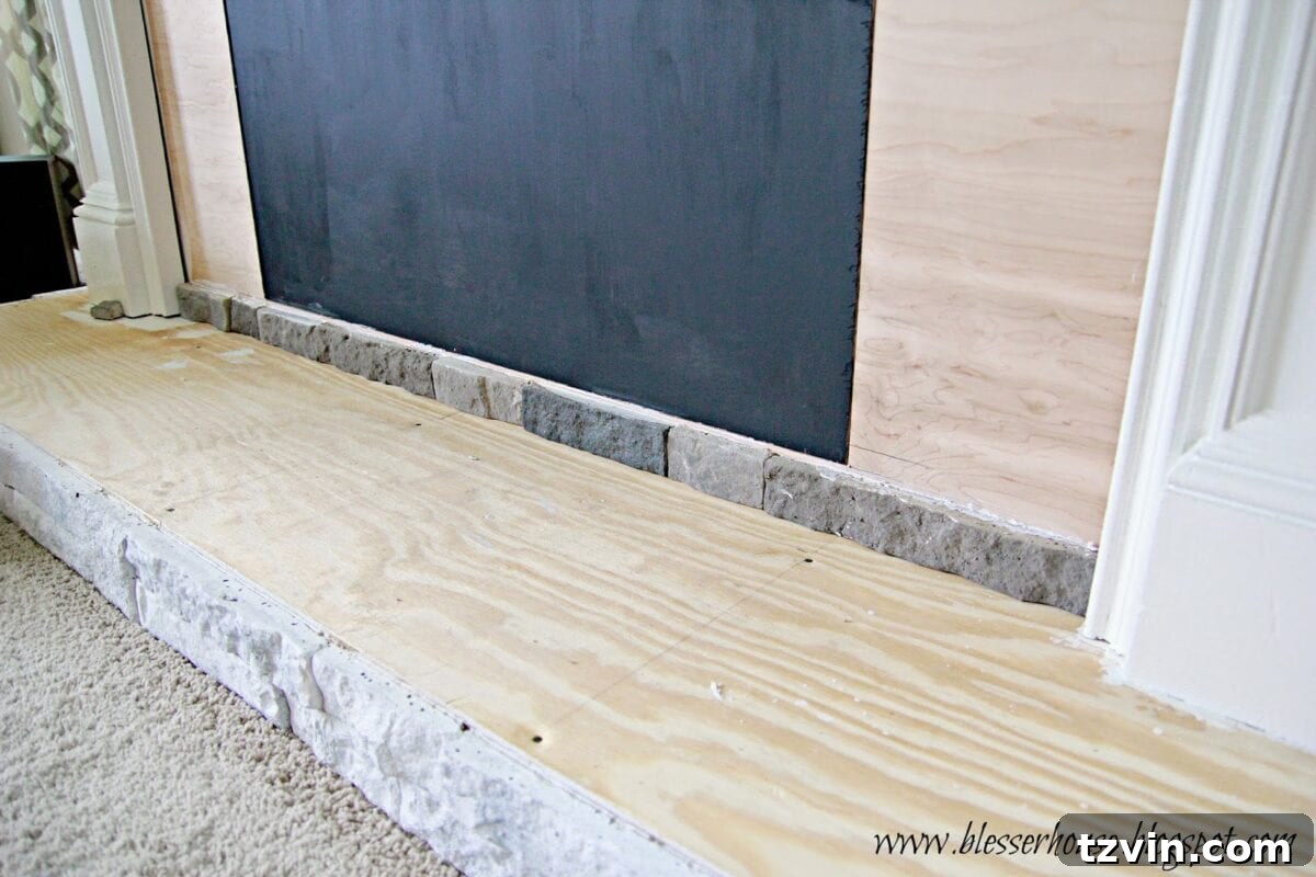 Building Your Faux Fireplace Media Console 14 Airstone Installation on Fireplace Surround