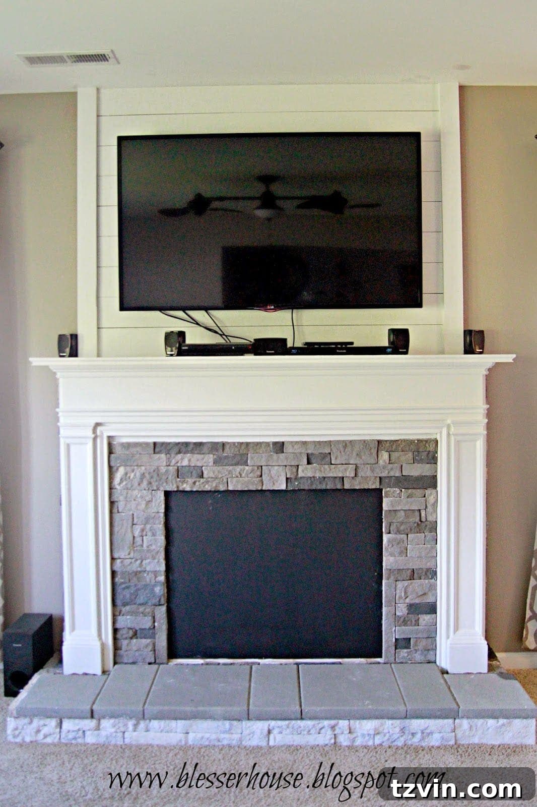 Building Your Faux Fireplace Media Console 20 Completed Stone Fireplace Before Final Whitewash