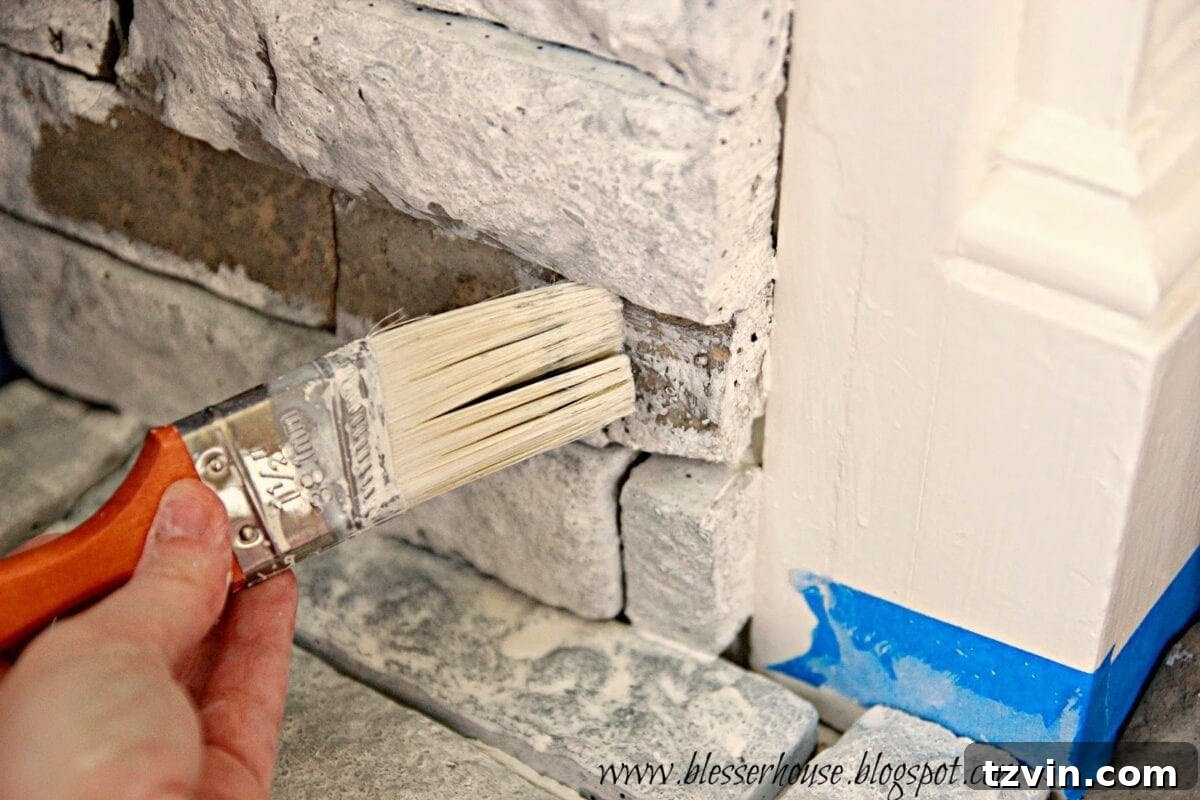 Building Your Faux Fireplace Media Console 21 Whitewashing the Entire Faux Fireplace