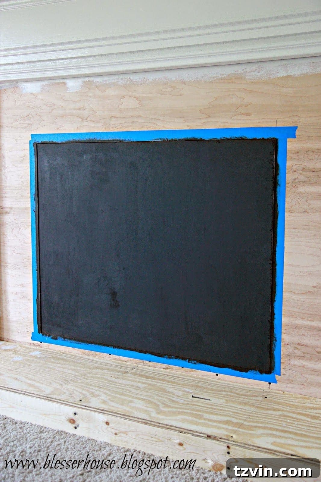 Building Your Faux Fireplace Media Console 4 Faux Firebox Interior Painted with Chalkboard Paint