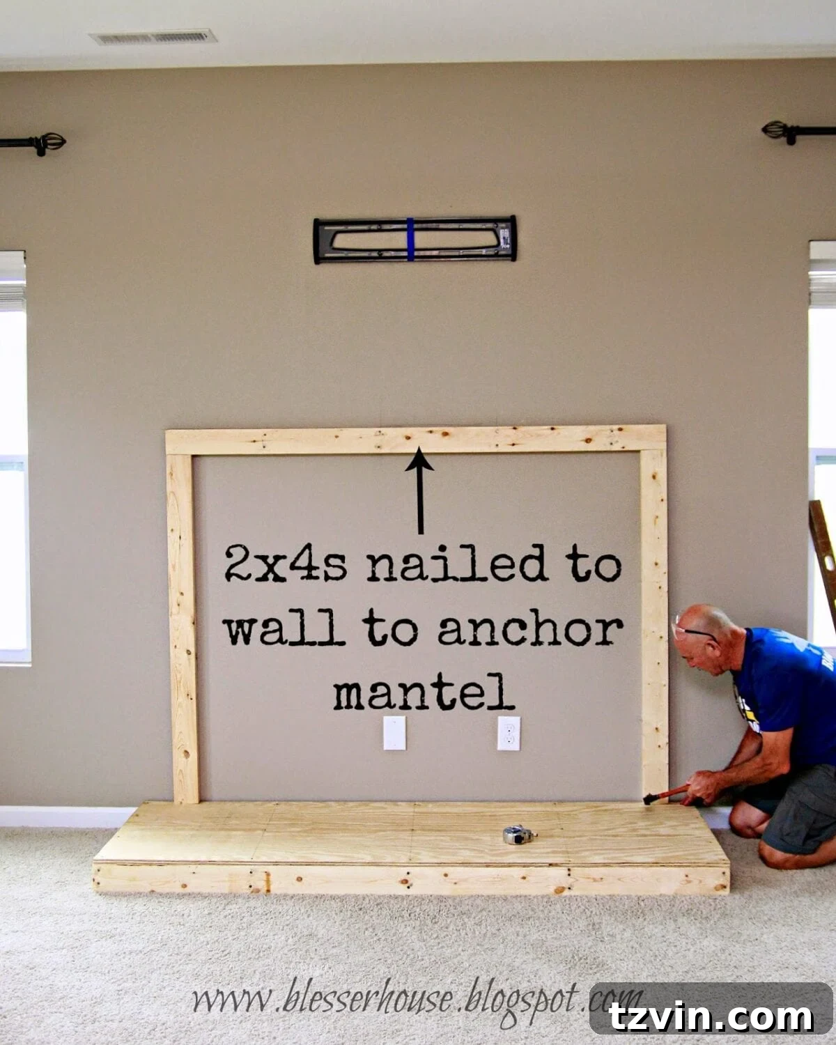 Hearth and wall anchors ready for mantel installation