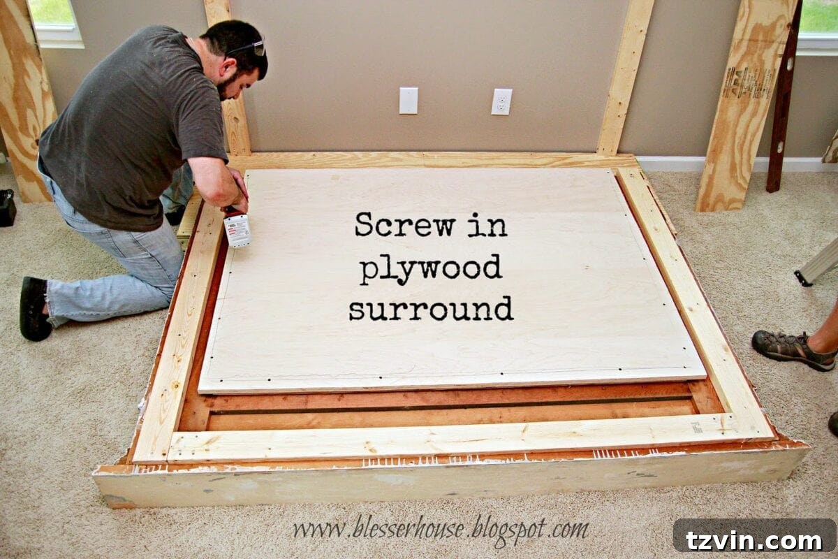 Drywall screws used to attach plywood surround to anchor strips