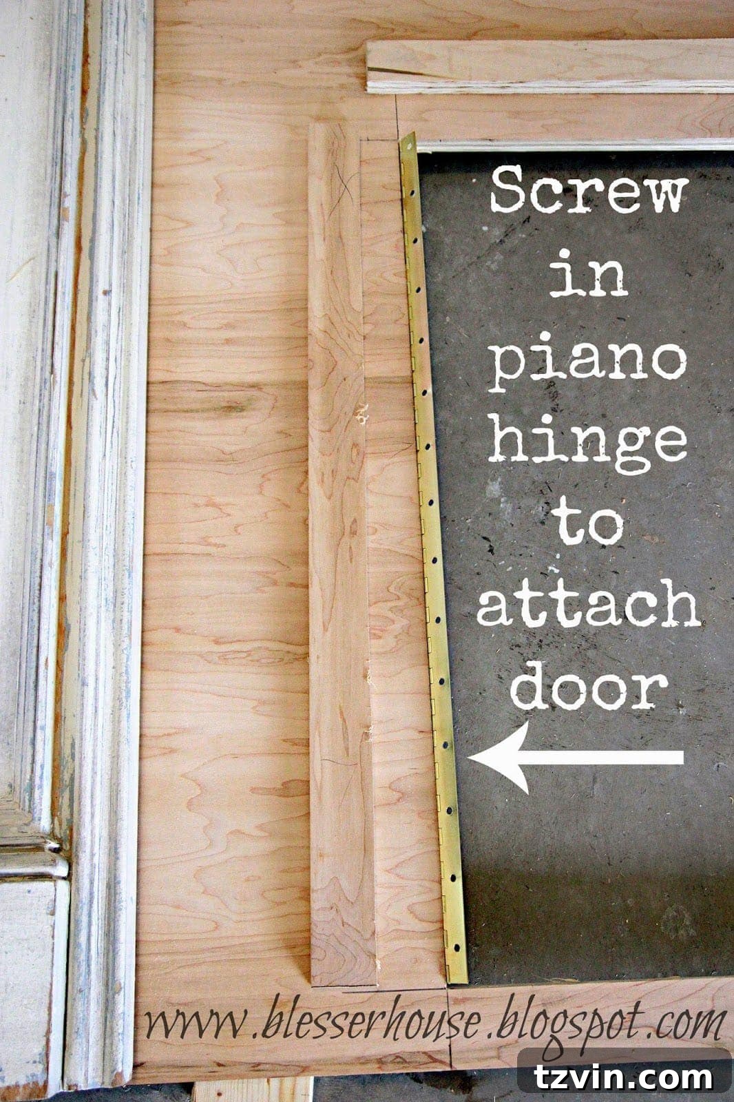 Attaching a piano hinge to the cut firebox door for smooth operation