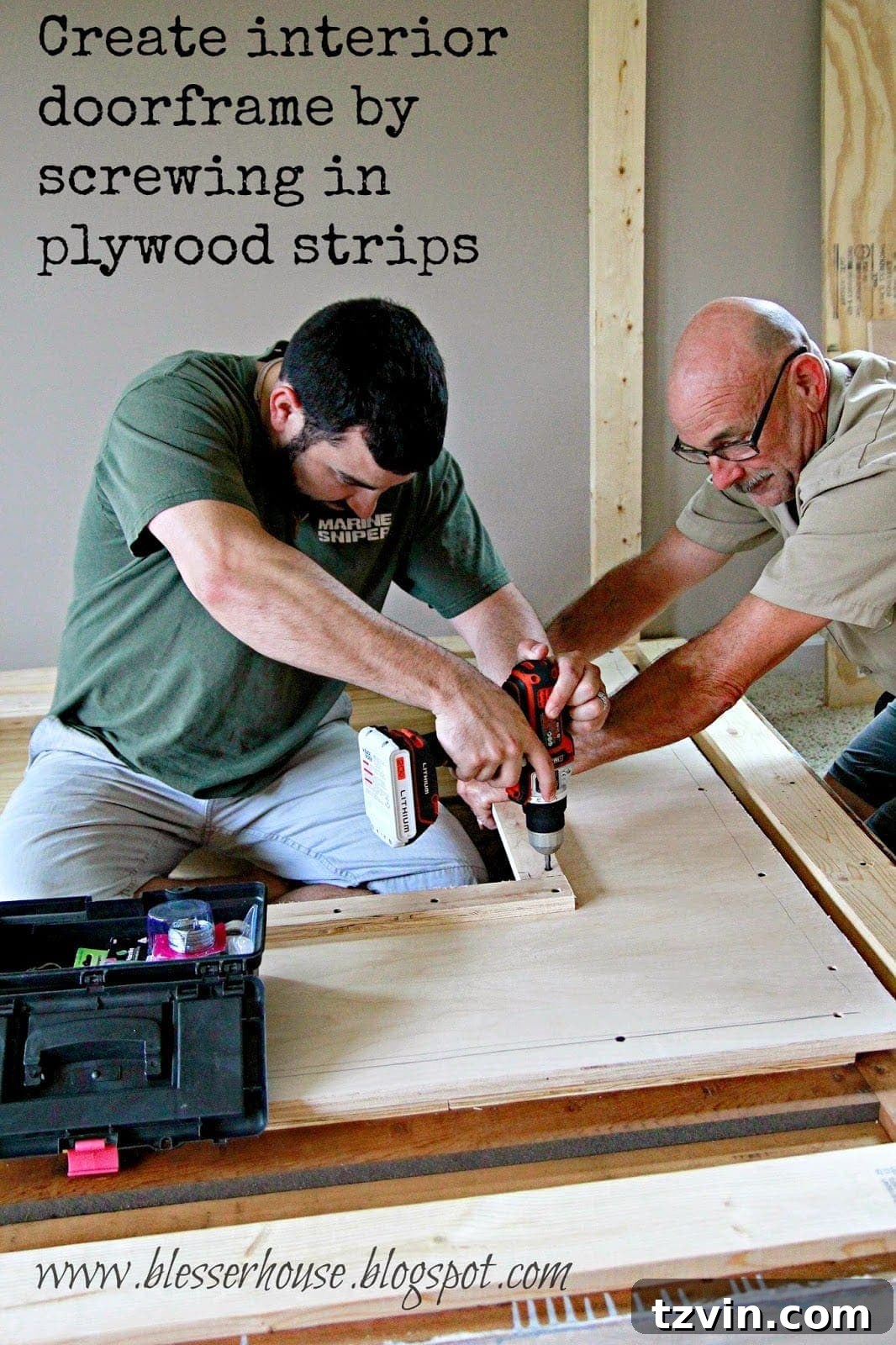 Door frame constructed on the back of the mantel for stability