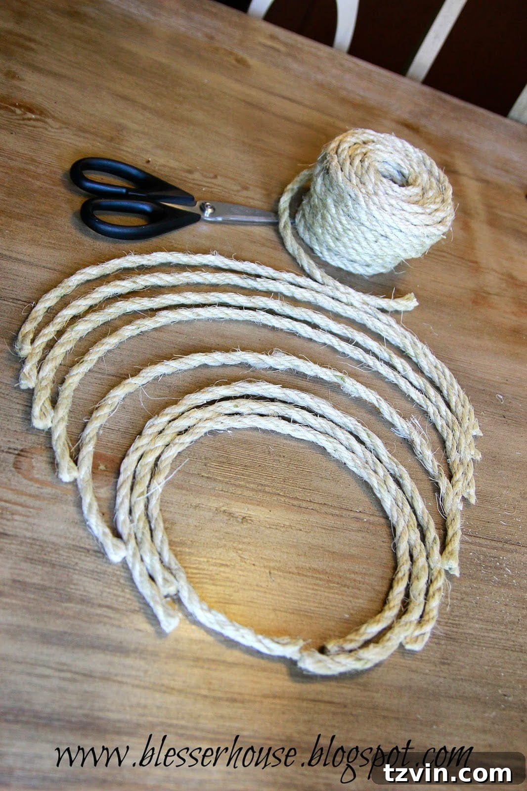 Sisal rope pieces cut for the chandelier swags