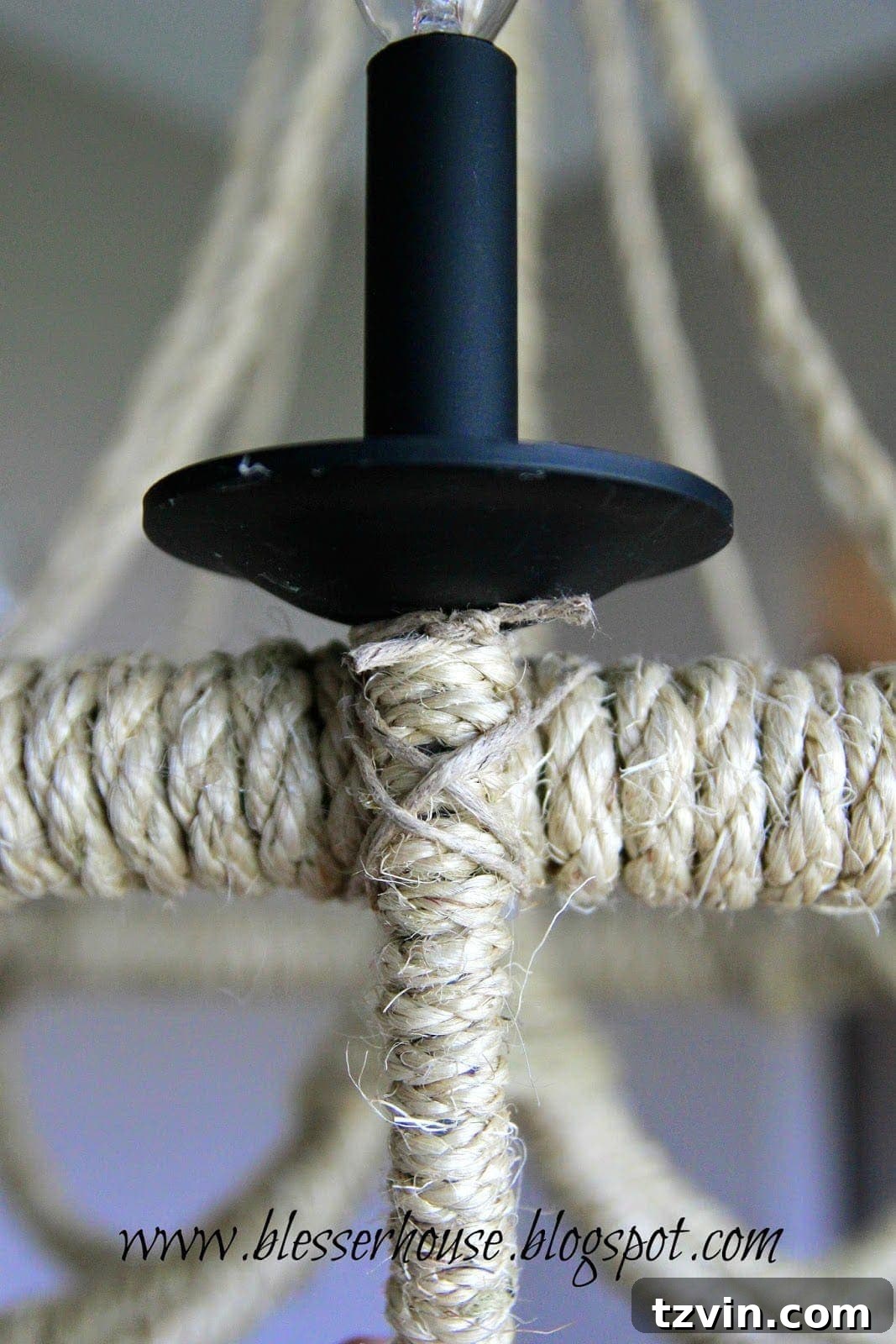 Close-up of twine wrapped around the rope to secure ends