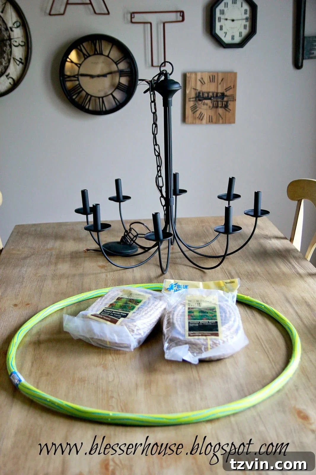 Hula hoop cut with a hand saw, revealing inner beads