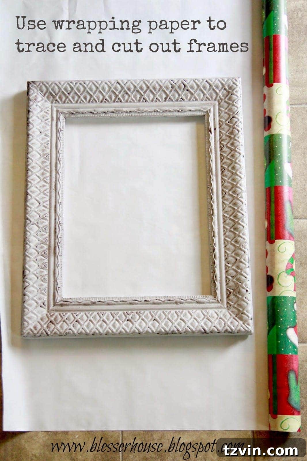 Tracing frames on wrapping paper for gallery wall planning