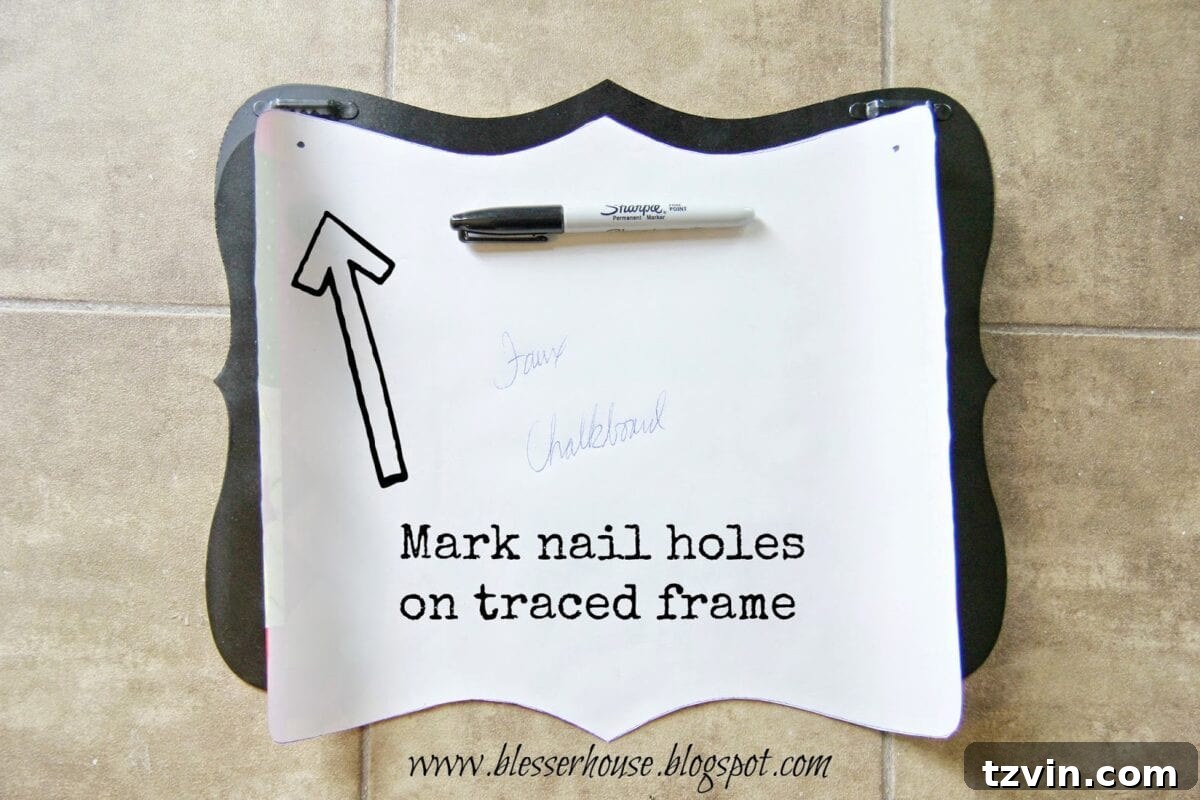 Paper template marked with nail hole placement