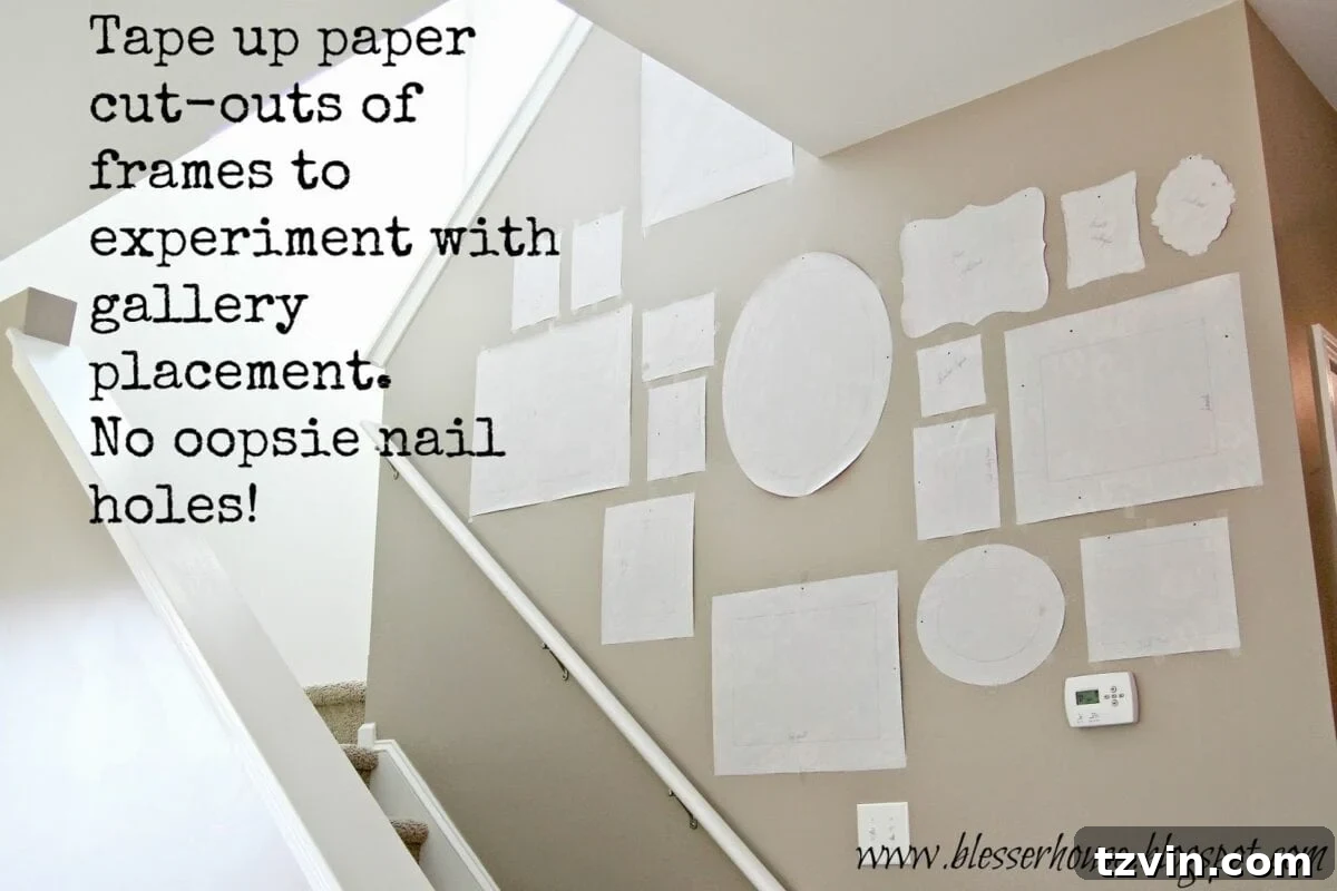 Adjusting paper frame templates on the wall