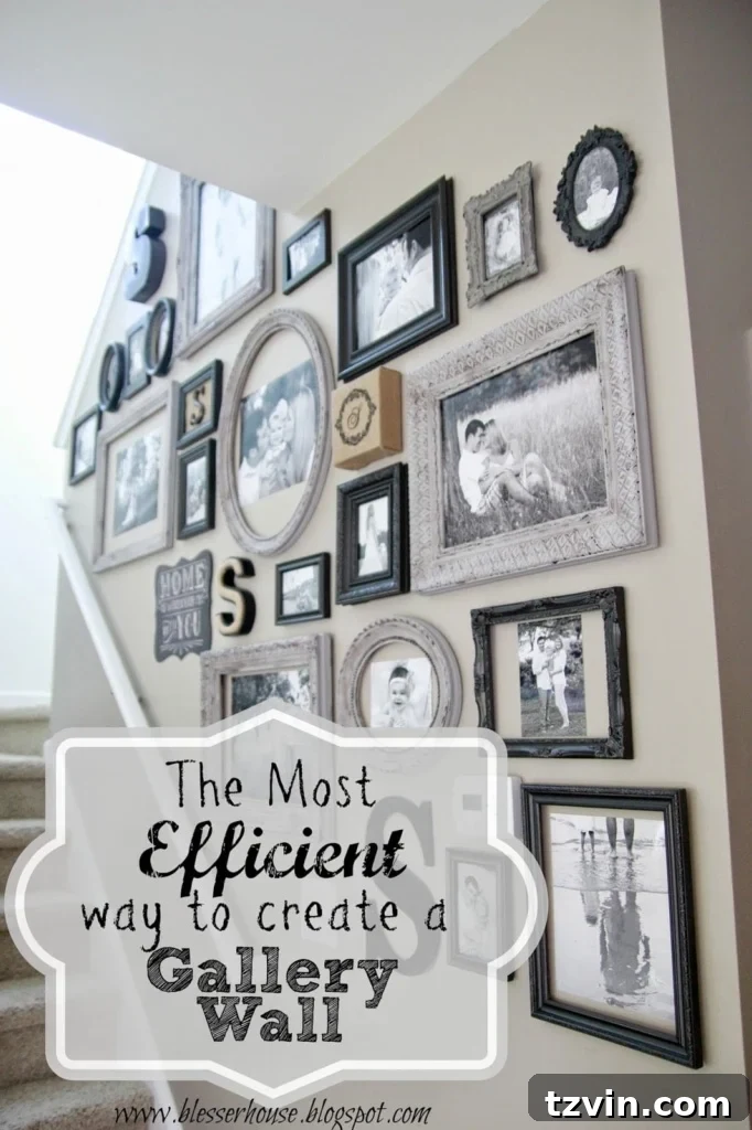 Completed gallery wall featuring distressed frames as central elements
