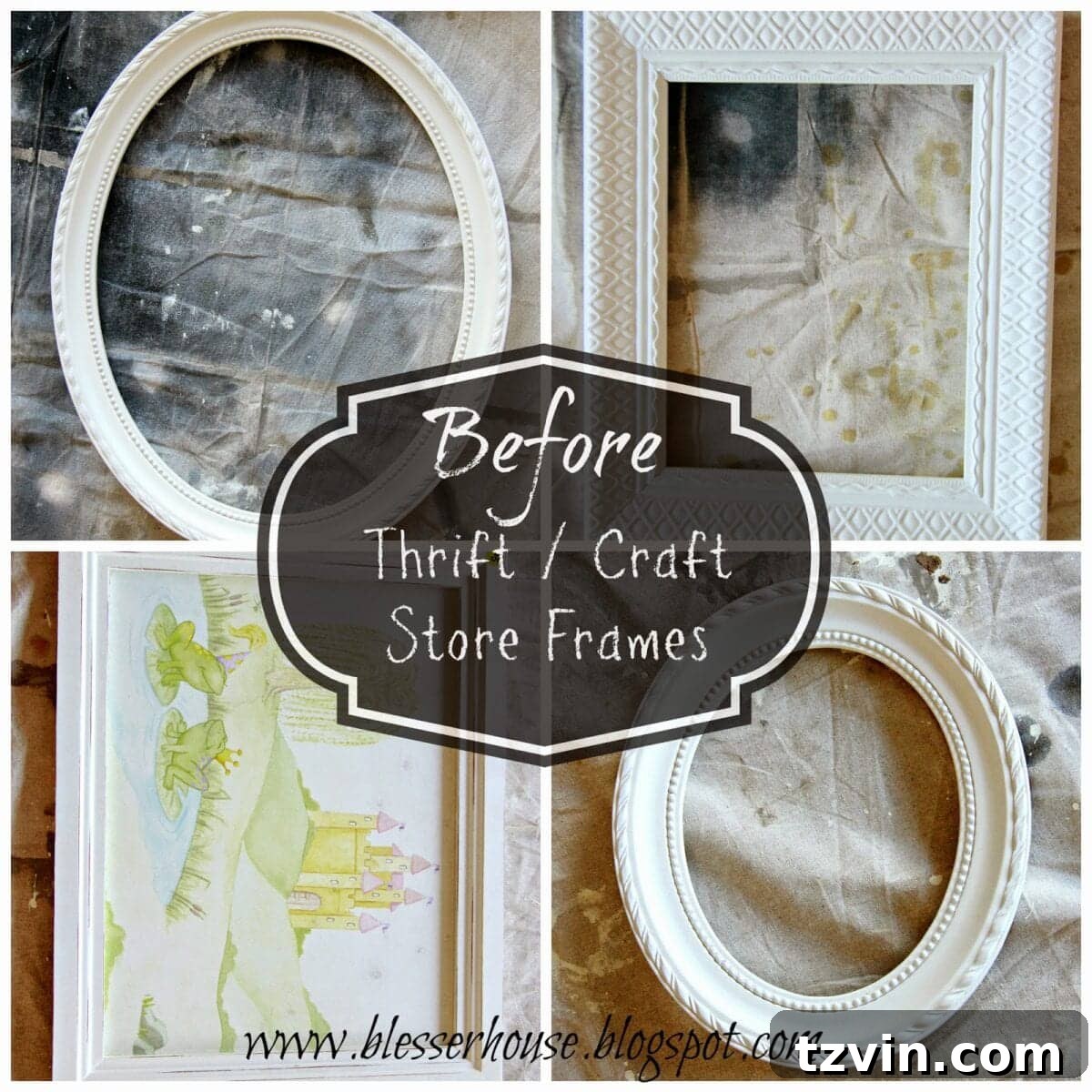 Before shot of various picture frames in their original state