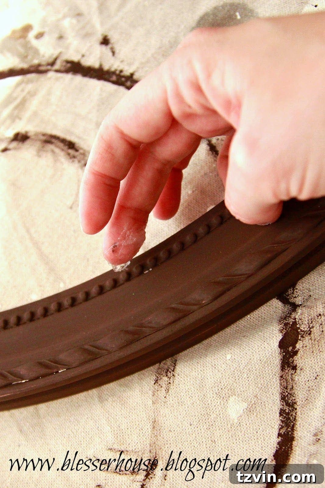 Close-up of Vaseline applied to a frame corner