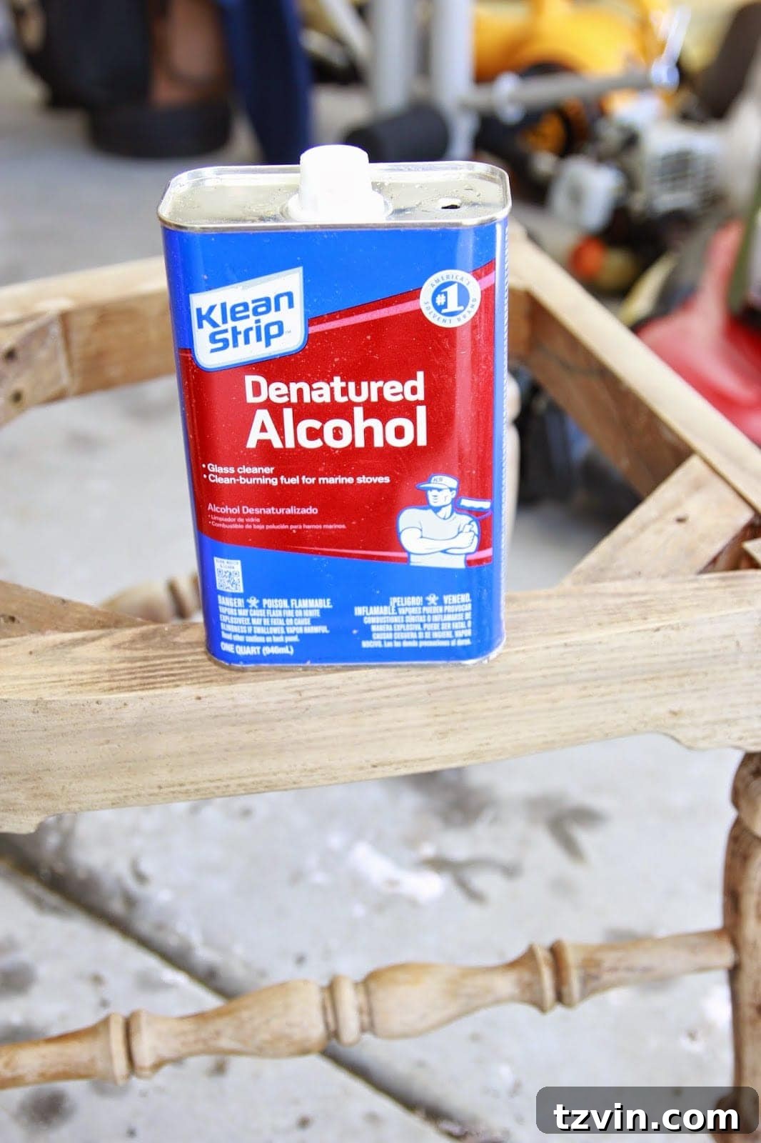 Removing Sticky Citristrip Residue from Wood Furniture 4 A bottle of Klean Strip denatured alcohol, hailed as the savior for tough wood stripping projects, making the process much easier.