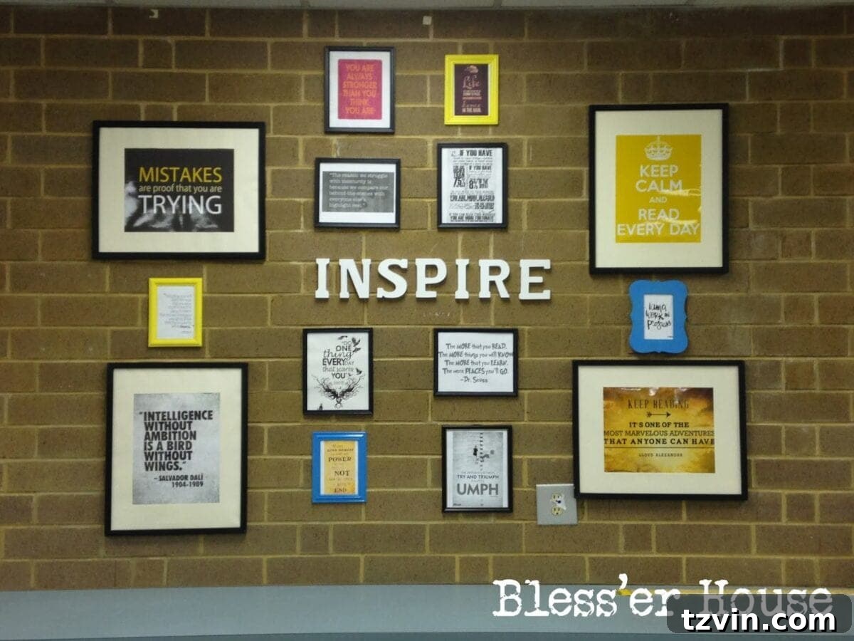 Inspirational quote wall in an English classroom.