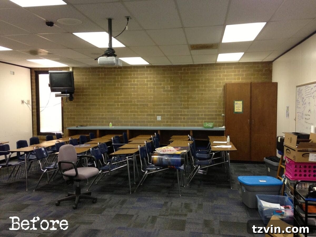 Before classroom decor - a typical high school English classroom.