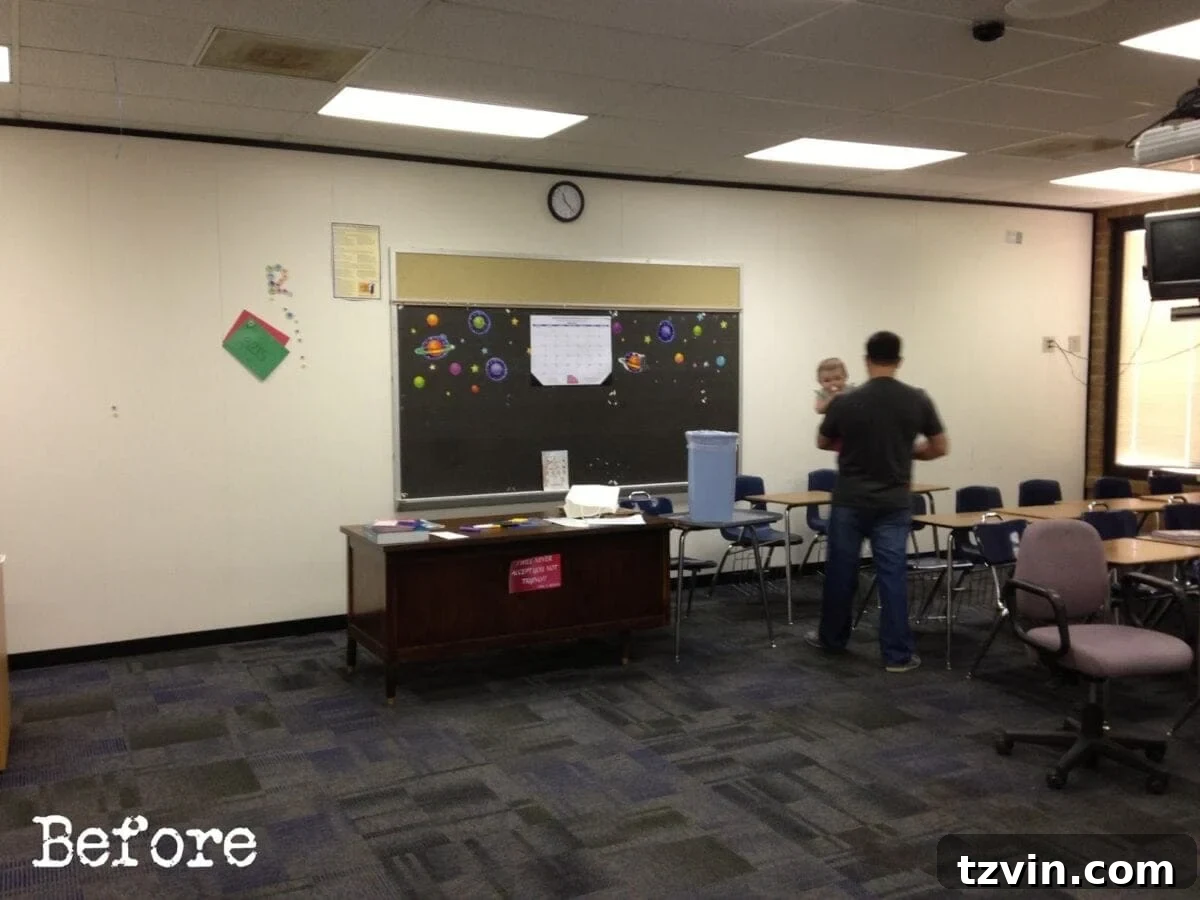 Another 'before' shot of an undecorated high school classroom.