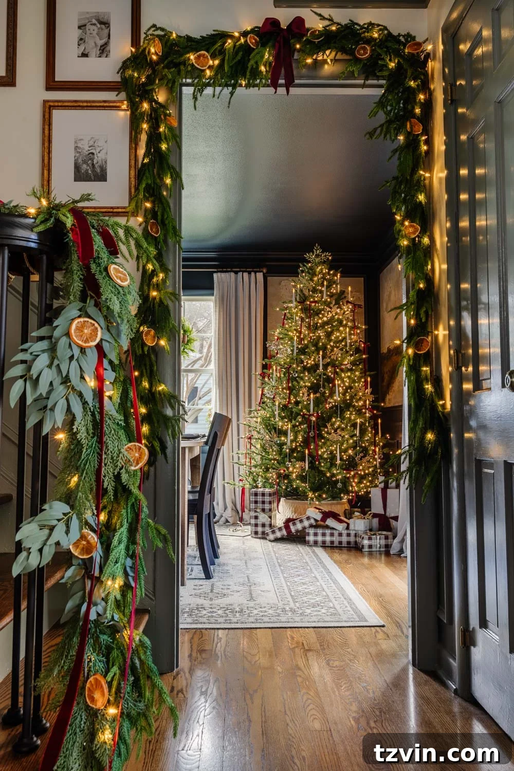 Adding lights to unlit garland for a warm Christmas glow