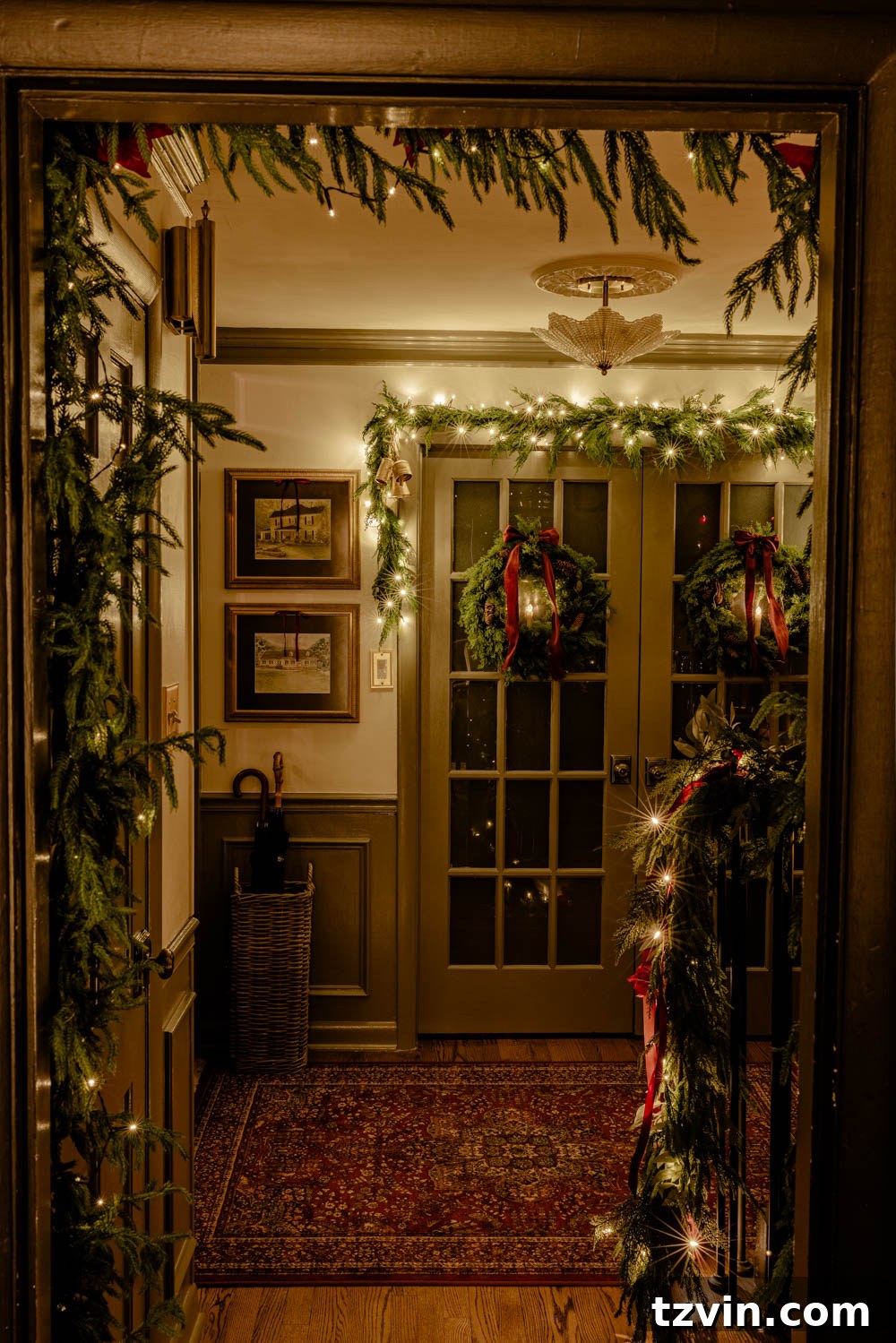 Hanging doorway garland inside without causing damage for Christmas