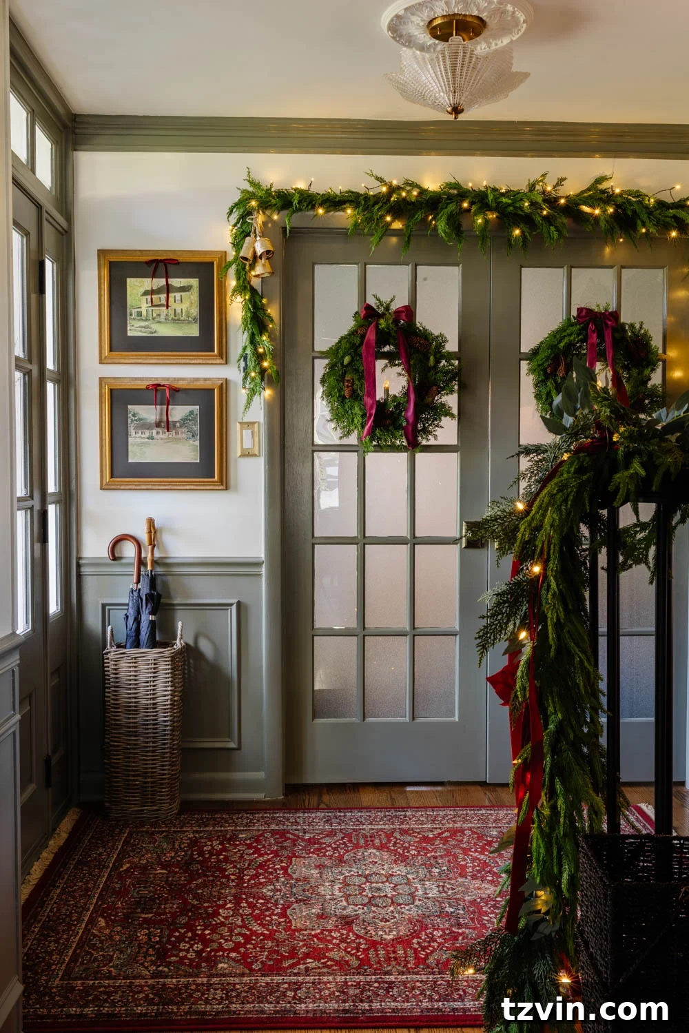 Step-by-step guide to hanging Christmas garland on a doorway