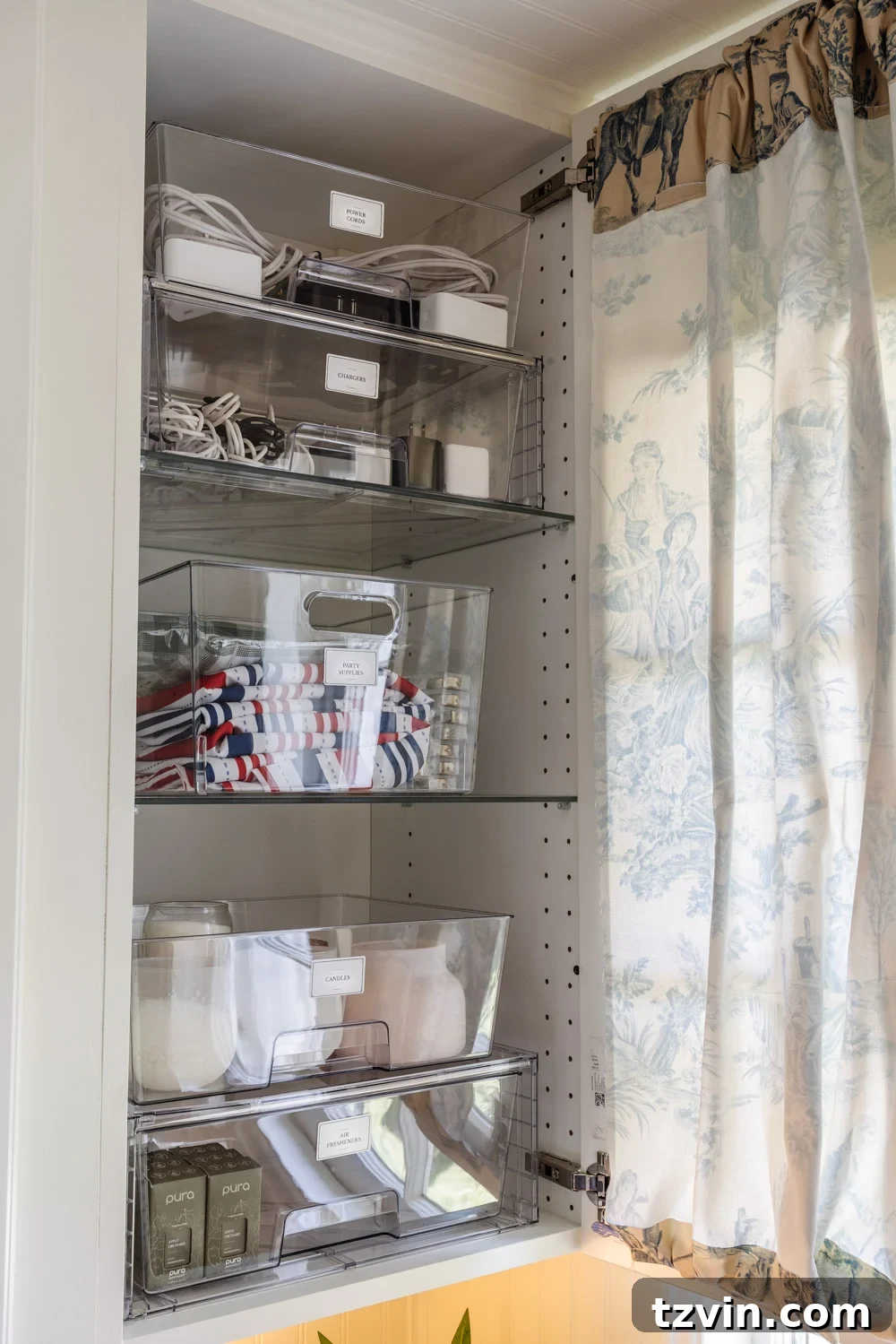 Maximizing Storage in Your Compact Laundry Room: Clever Organization Tips 8 Household extras cabinet with labeled acrylic bins
