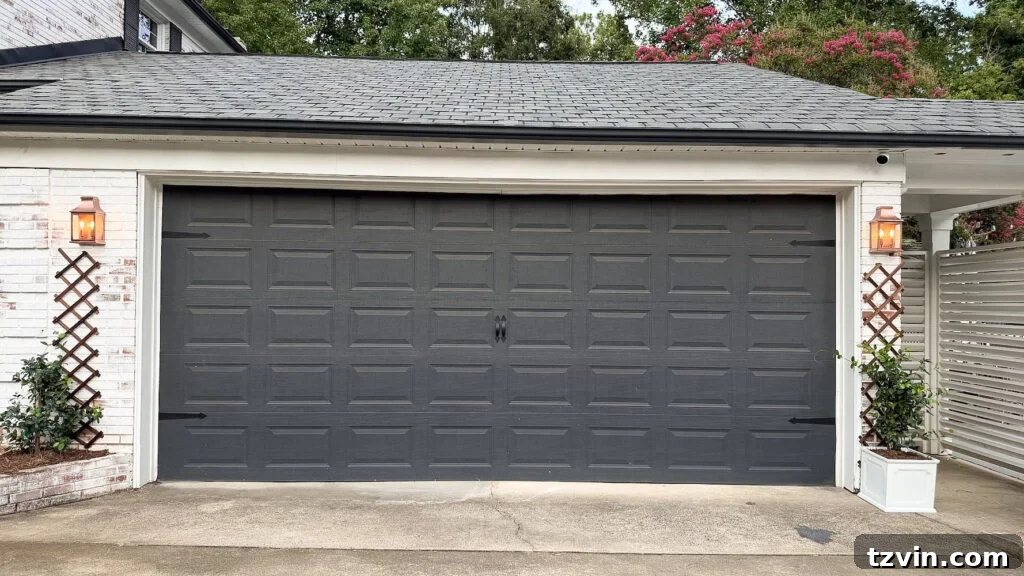 4 Garage Upgrades That Boost Curb Appeal 14 garage curb appeal with copper lanterns, star jasmine, and outdoor trash can hiding panels