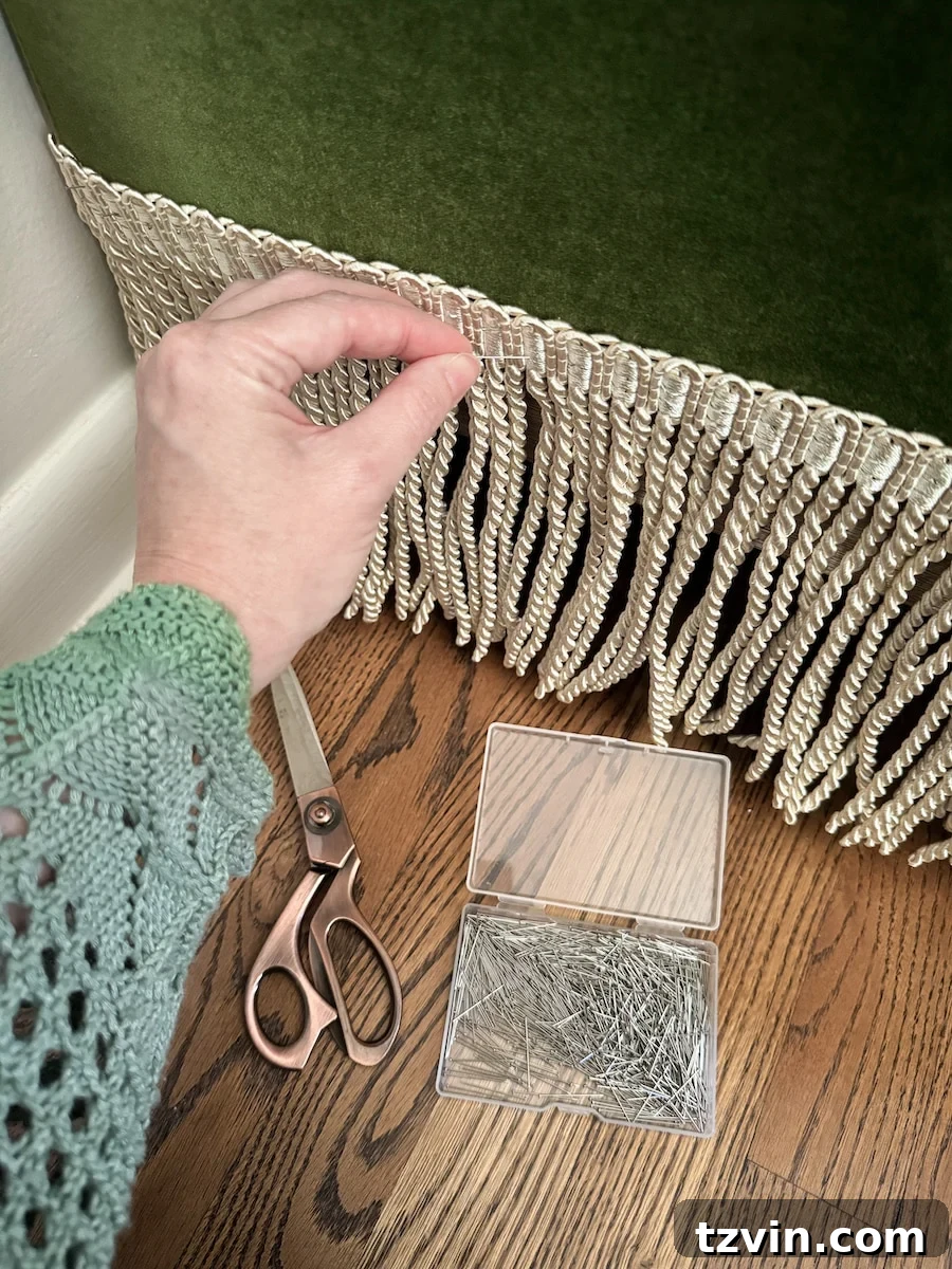 12 Furniture Upgrades That Make Your Pieces Look Expensive 14 how to add bullion fringe to sofa